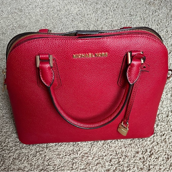 Michael Kors Handbags - Michael Kors Adele Large Dome Leather Scarlet Satchel